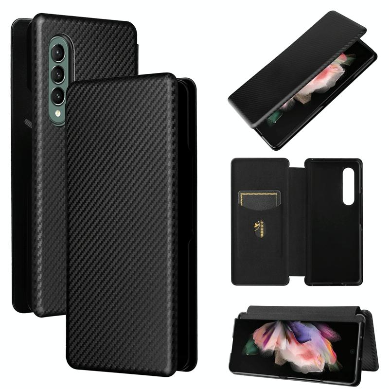 V562-B404995300ADE-202505291331-00 For Samsung Galaxy Z Fold4 5G Carbon Fiber Flip Leather Case - Black - Image 1
