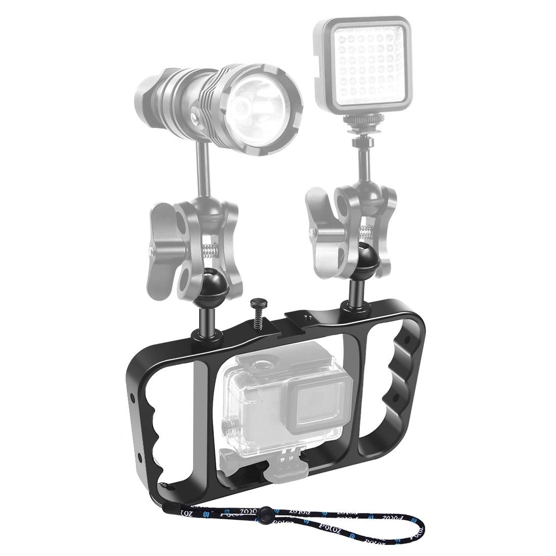 V562-B442UP-202502241659-00 Aluminum Dual Handheld Diving Light Arm Mount for Action Cameras - Black - Image 1