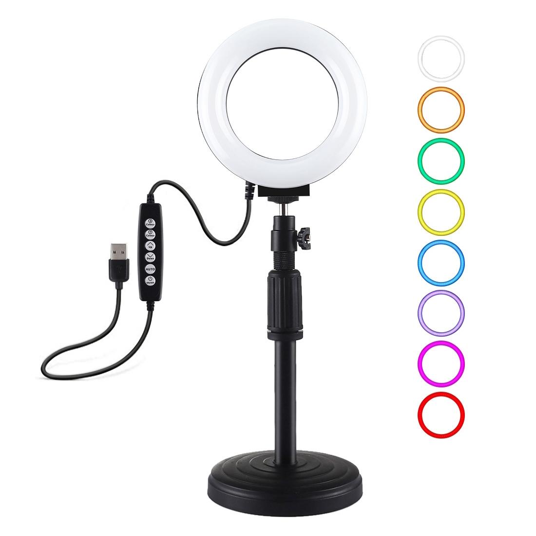 V562-B6403TKP-202503061945-00 Curved Surface Ring Light with Usb 10 Modes 8 Colour Rgbw Cold Shoe Tripod Black - Image 1