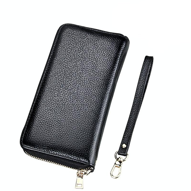 V562-B8701BCC-202503281941-00 Leather Rfid Card Holder Wallet with Hand Strap - Black - Image 1