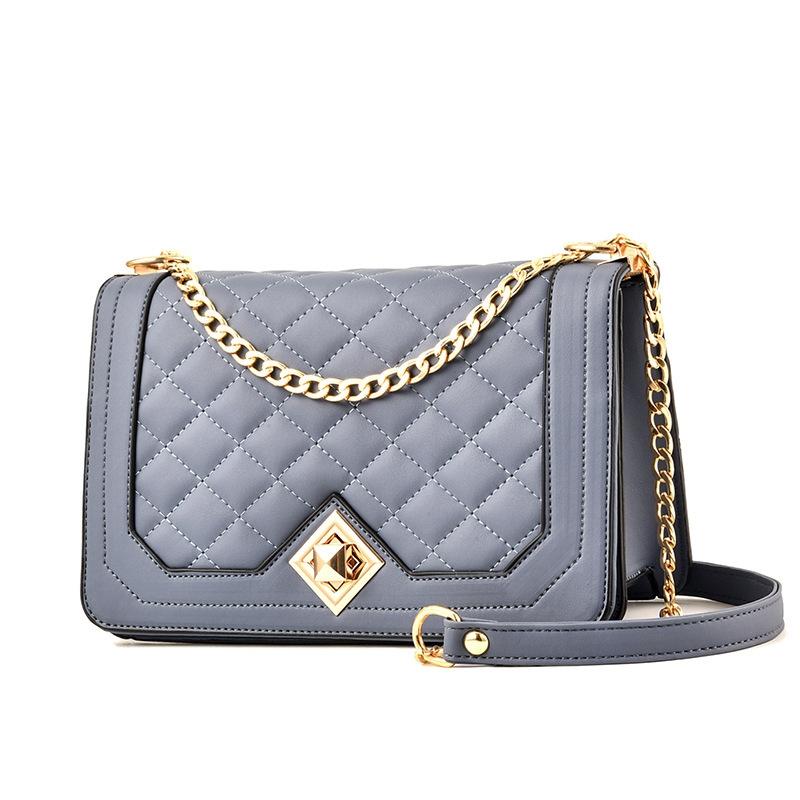 V562-C1014522060DBT-202505191626-00 Chic One Shoulder Chain Bag With Diagonal Rhombus Design - Light Grey - Image 1