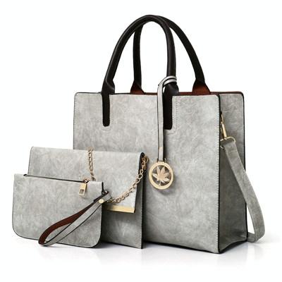V562-C1027256310DBT-202504251527-00 Versatile Leather Tote Bag for Women - 3-in-1 Design - Grey - Image 1