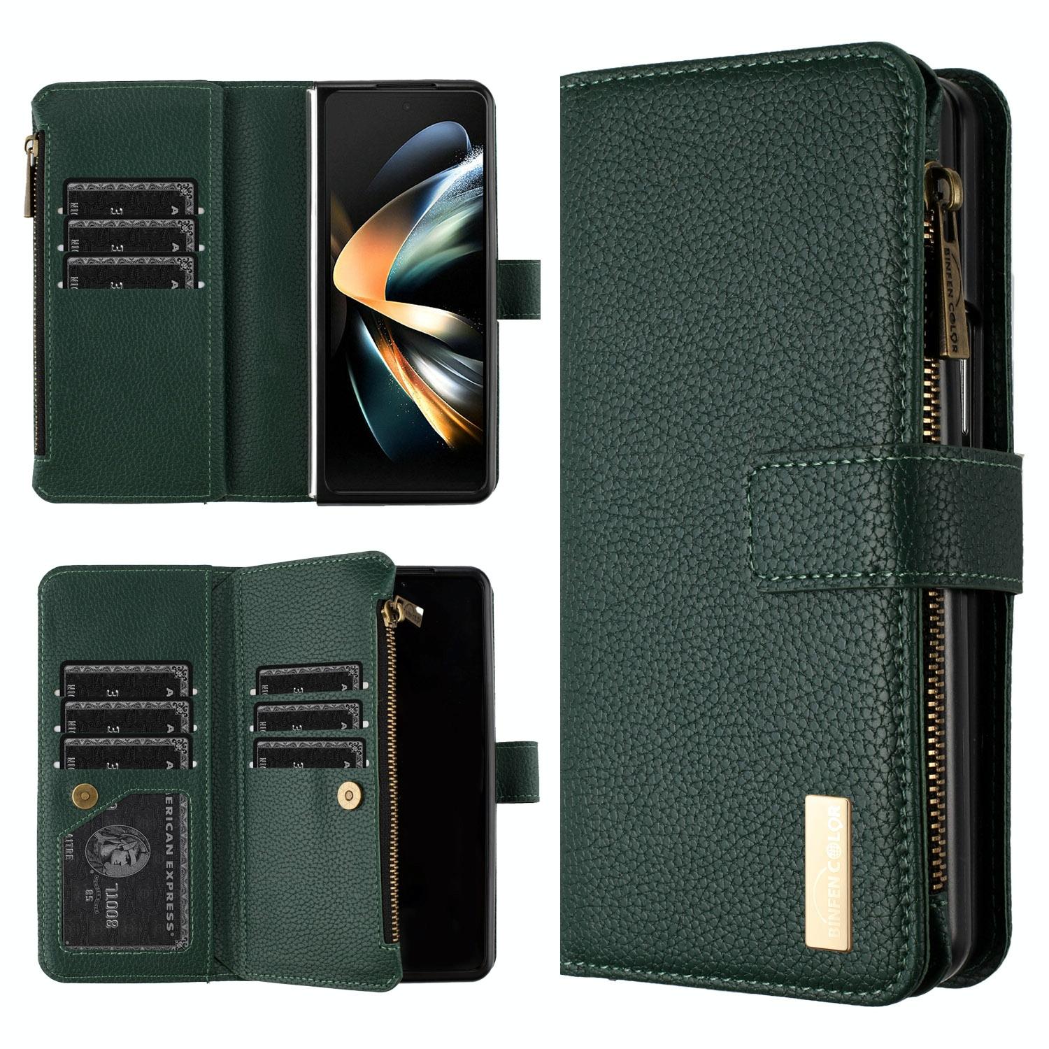 V562-C205661500ADE-202505291231-00 For Samsung Galaxy Z Fold4 5G Litchi Texture Zip Wallet - Green - Image 1