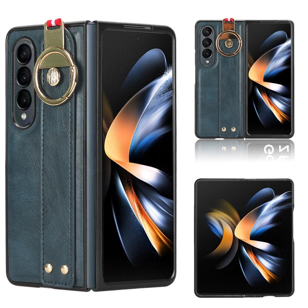 V562-C404419400ADE-202504292105-00 For Samsung Galaxy z Fold4 5G Leather Wristband Phone Case - Back Cover - Blue - Image 1
