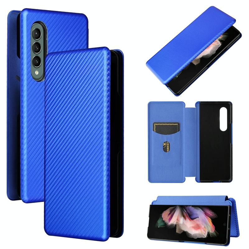 V562-C404995300ADE-202505291331-00 For Samsung Galaxy Z Fold4 5G Carbon Fiber Flip Leather Case - Blue - Image 1