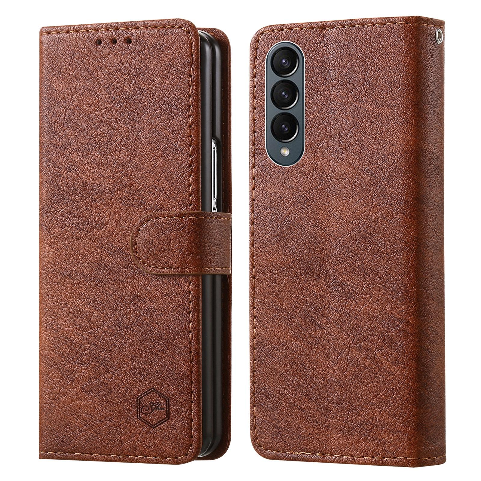 V562-C501396500ADE-202505221847-00 For Samsung Galaxy Z Fold4 5G Leather Texture Phone Case - Pu Tpu - Brown - Image 1