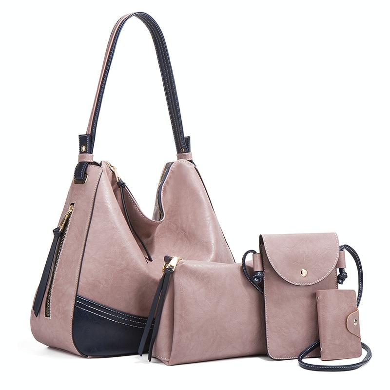 V562-D1071271060DBT-202504251547-00 Large Capacity Diagonal Handbags - 4 in 1 Colour Block Leather Bags - Pink - Image 1