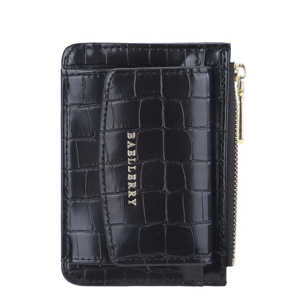 V562-D1089393060DBT-202503280307-00 Multifunctional Crocodile Card Holder With Zipper Small Coin Purse - Black - Image 1