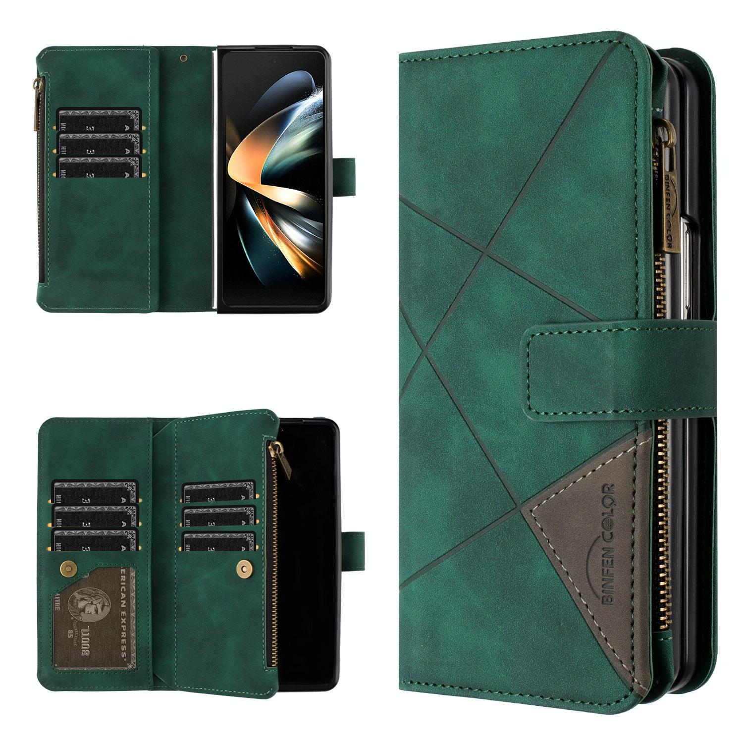 V562-D204661500ADE-202505291221-00 For Samsung Galaxy Z Fold4 5G Leather Zip Wallet With Rhombus Texture - Green - Image 1