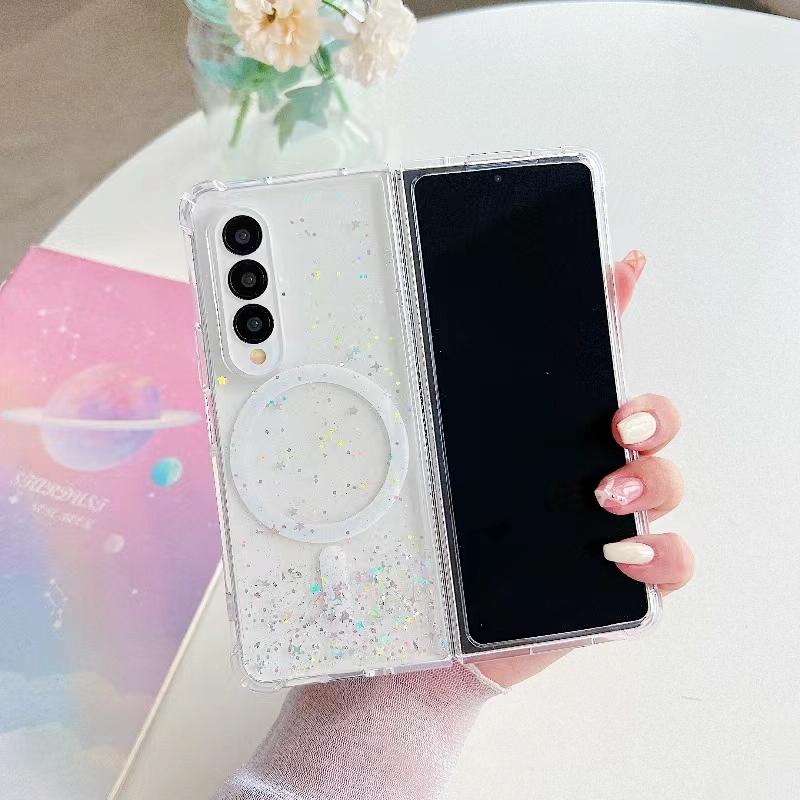 V562-D205192200AYS-202503211516-00 For Samsung Galaxy Z Fold4 5G Sparkle Tpu Case With Magsafe - White - Image 1