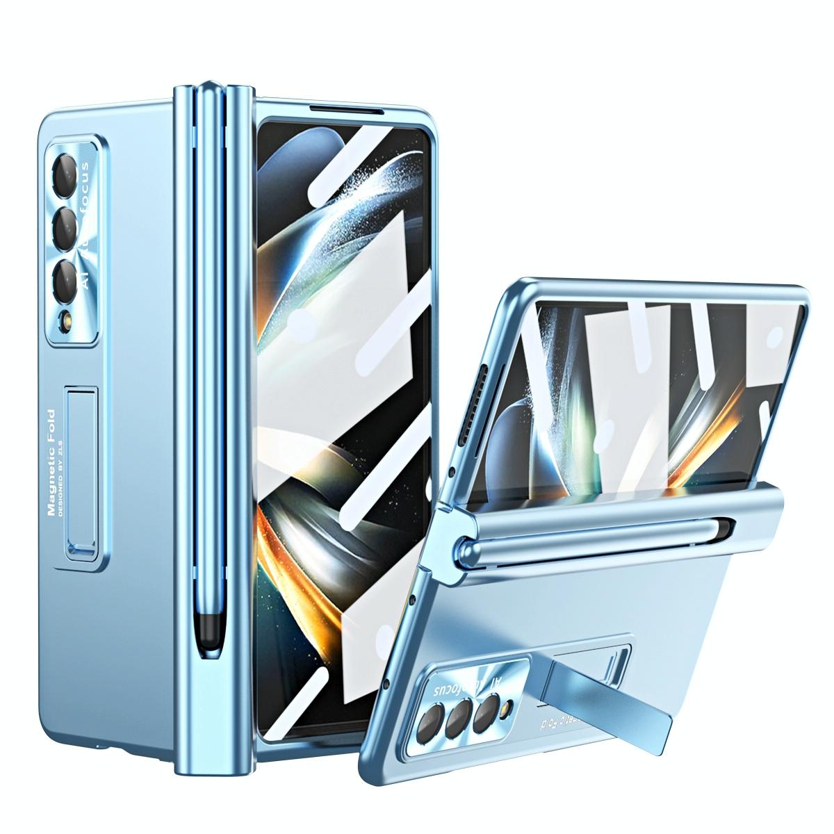 V562-D205550400ADE-202503211415-00 For Samsung Galaxy Z Fold4 5G Foldable Phone Case With Pen Slot - Electroplated - Blue - Image 1