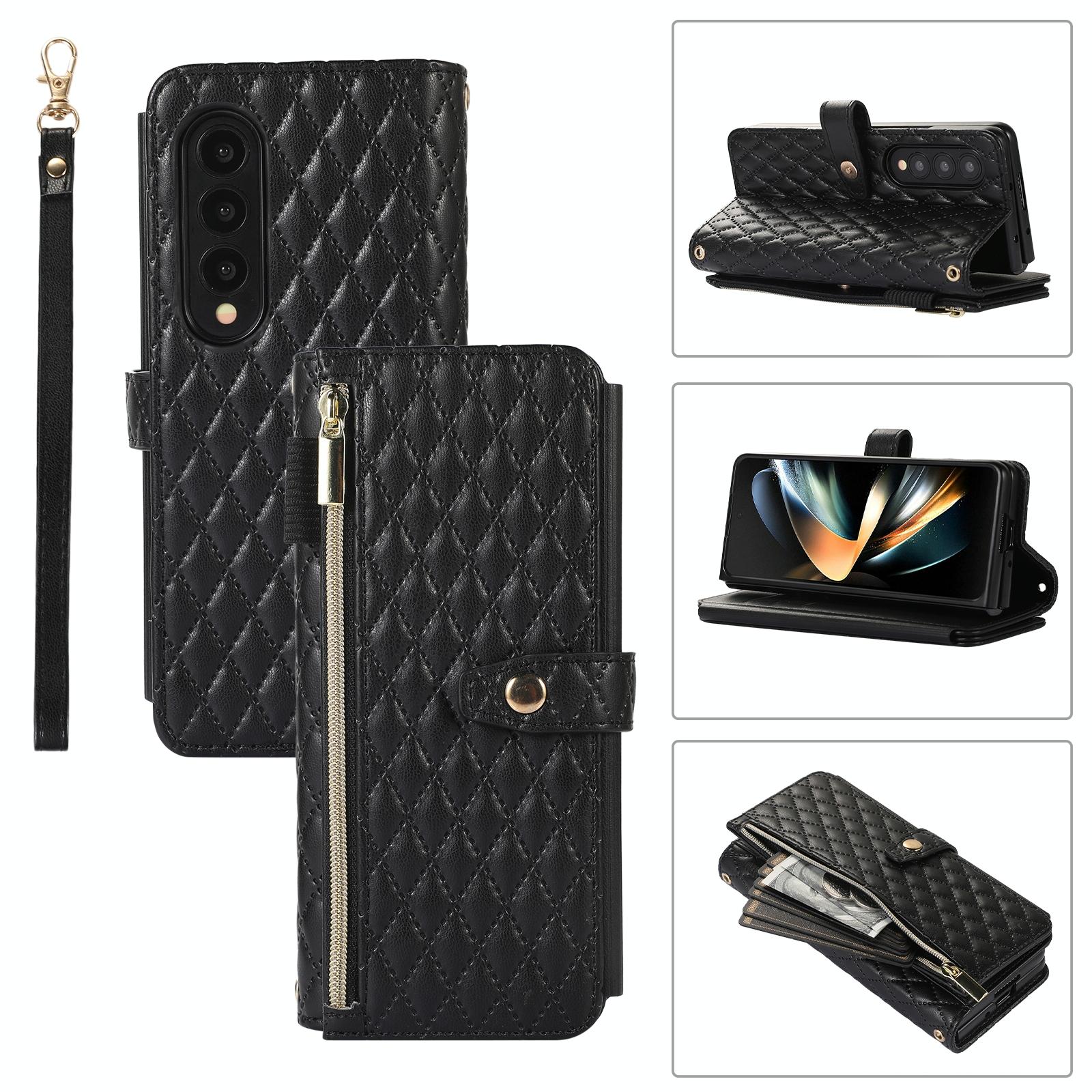 V562-D307541500ADE-202503211358-00 For Samsung Galaxy Z Fold4 5G Foldable Diamond Lattice Phone Case - Black - Image 1