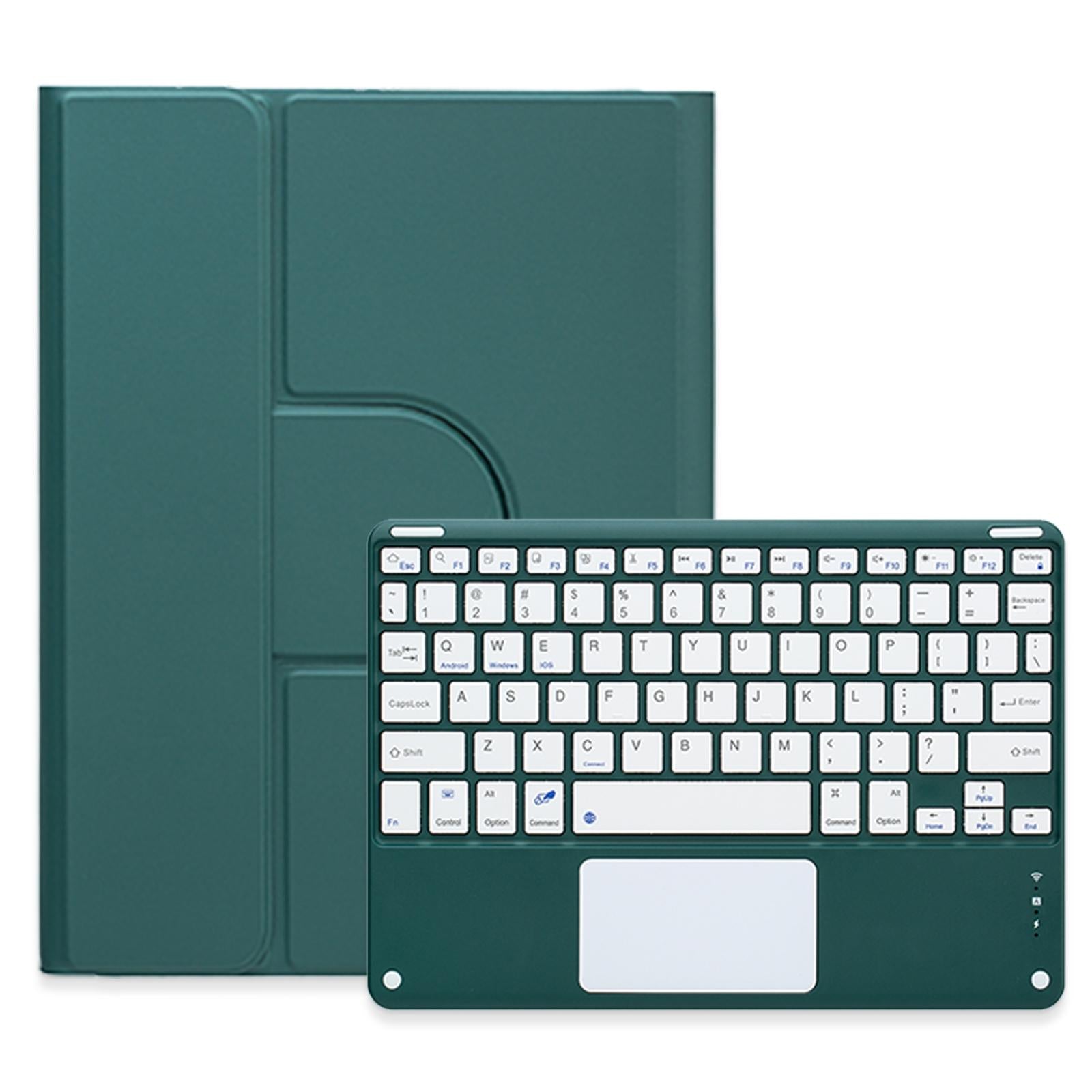V562-D309430500ADE-202504291942-00 360 Degree Rotatable Bluetooth Keyboard Leather Case With Touchpad - Square Button - Dark Green - For Ipad 10Th Gen 10.9 2022 - Image 1