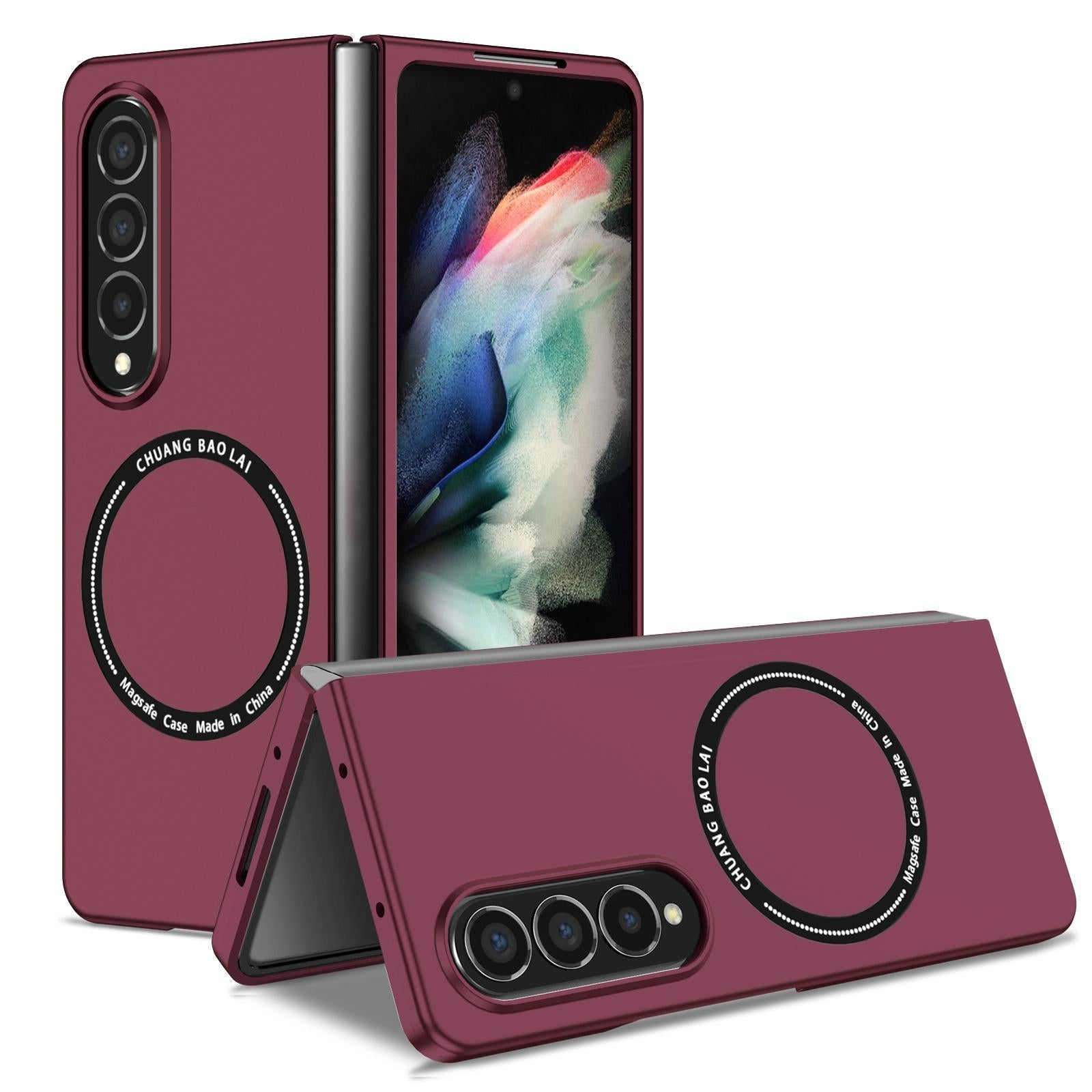V562-D401496300ADE-202503211245-00 For Samsung Galaxy Z Fold4 5G Secure & Portable Magnetic Folding Case - Wine Red - Image 1