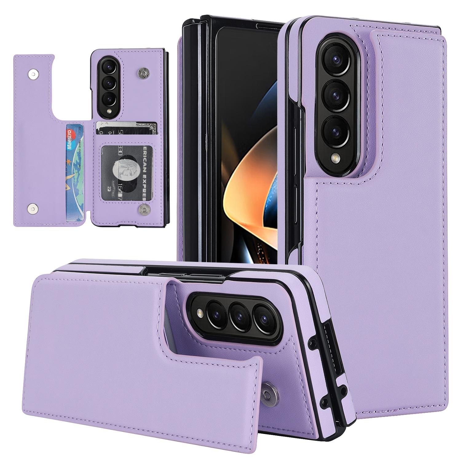 V562-E103307500ADE-202503211420-00 For Samsung Galaxy z Fold4 5G Foldable Phone Case with Double Buckle Card Slot - Purple - Image 1