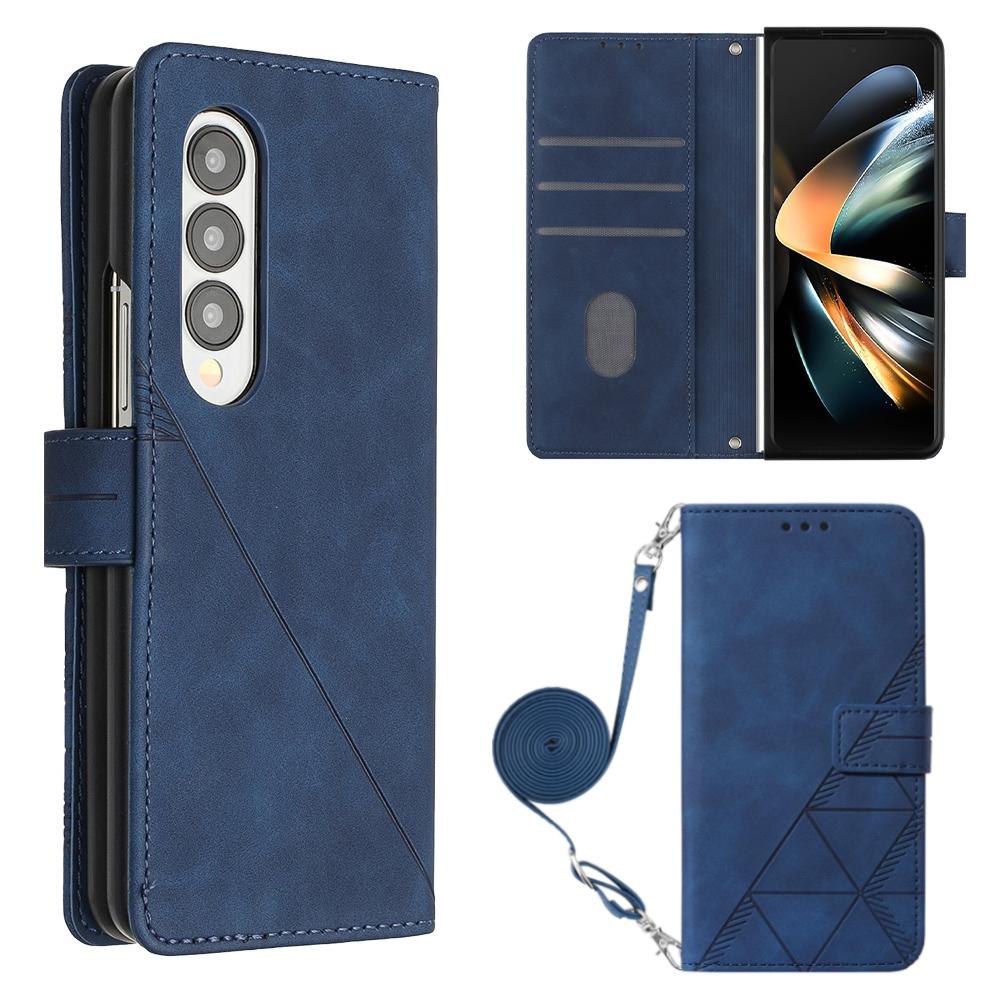 V562-E201487300ADE-202504292041-00 For Samsung Galaxy z Fold4 5G Embossed Leather Flip Crossbody Phone Case - 3d Design - Blue - Image 1
