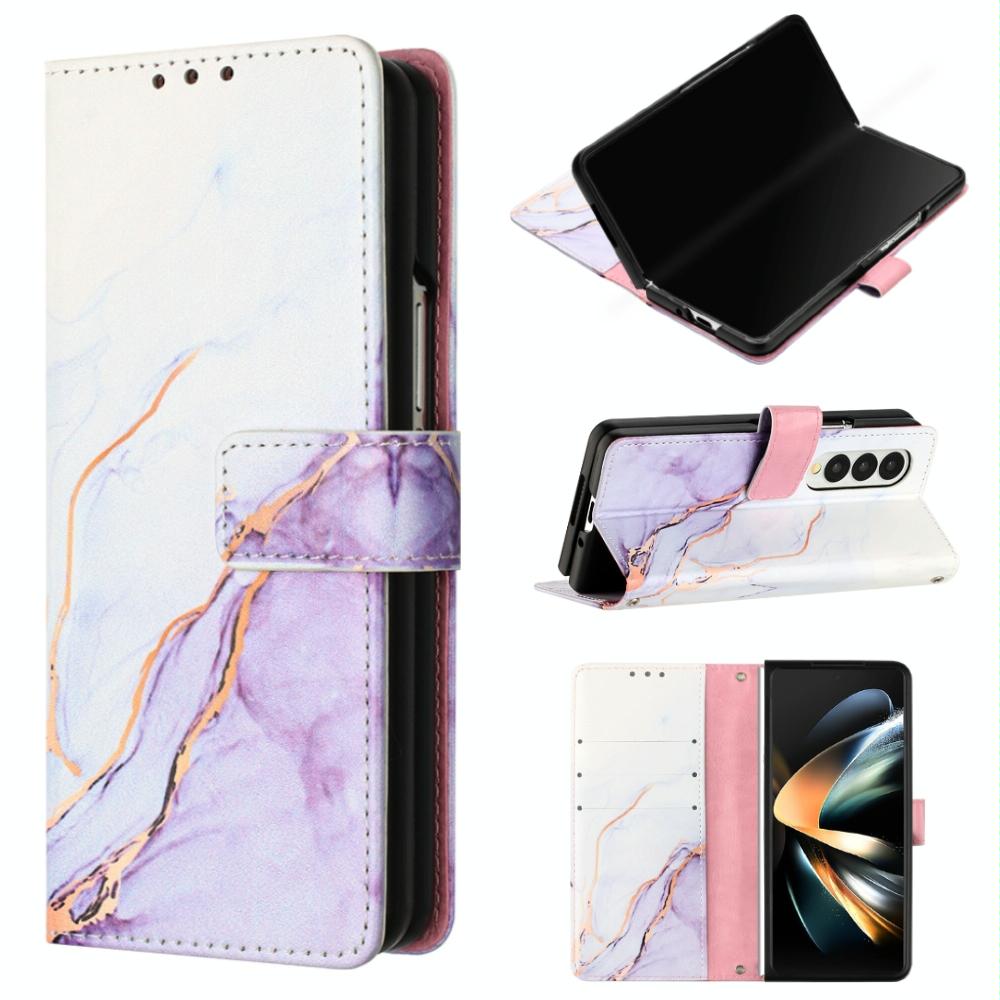 V562-E205387300ADE-202503211511-00 For Samsung Galaxy Z Fold4 5G Marble Leather Flip Case - White Purple Ls006 - Image 1