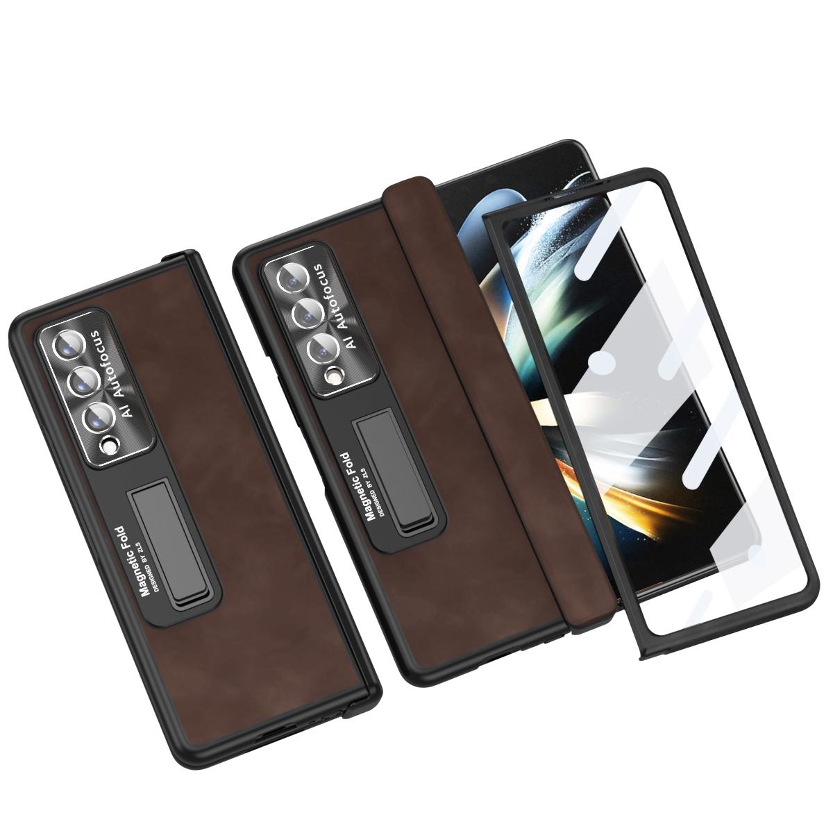 V562-E208550400ADE-202505221936-00 For Samsung Galaxy Z Fold4 5G Napa Texture All-In-One Phone Case - Coffee - Image 1