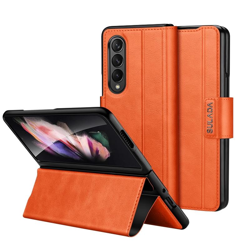 V562-F207949400ADE-202505291328-00 For Samsung Galaxy z Fold4 5G Magnetic Snap Leather Flip Case - All-inclusive - Orange - Image 1