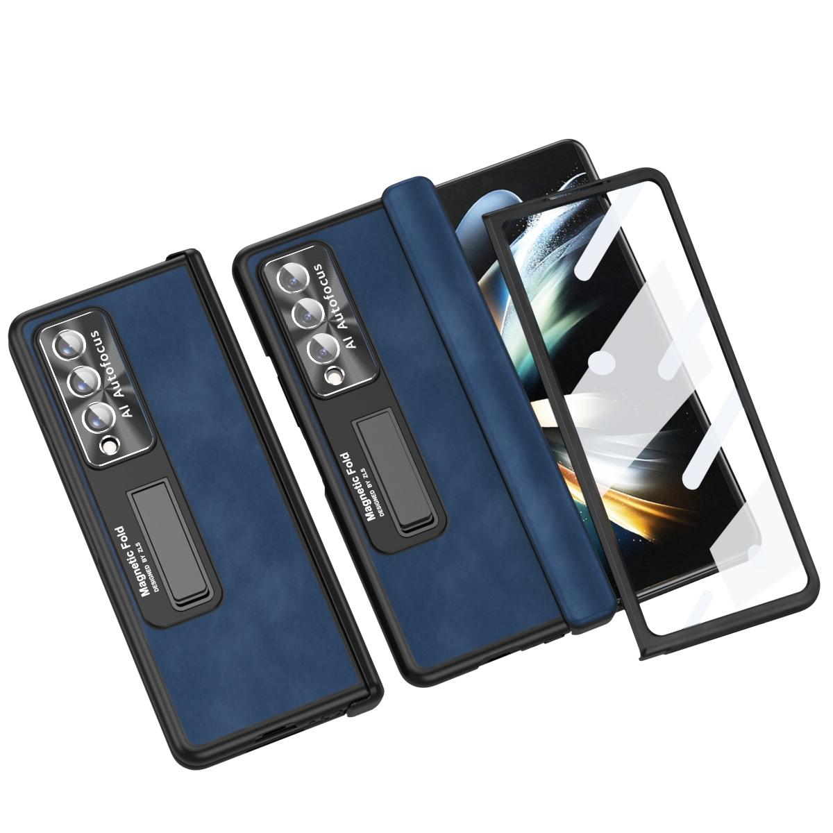 V562-F208550400ADE-202505221935-00 For Samsung Galaxy Z Fold4 5G Napa Texture All-In-One Phone Case - Blue - Image 1