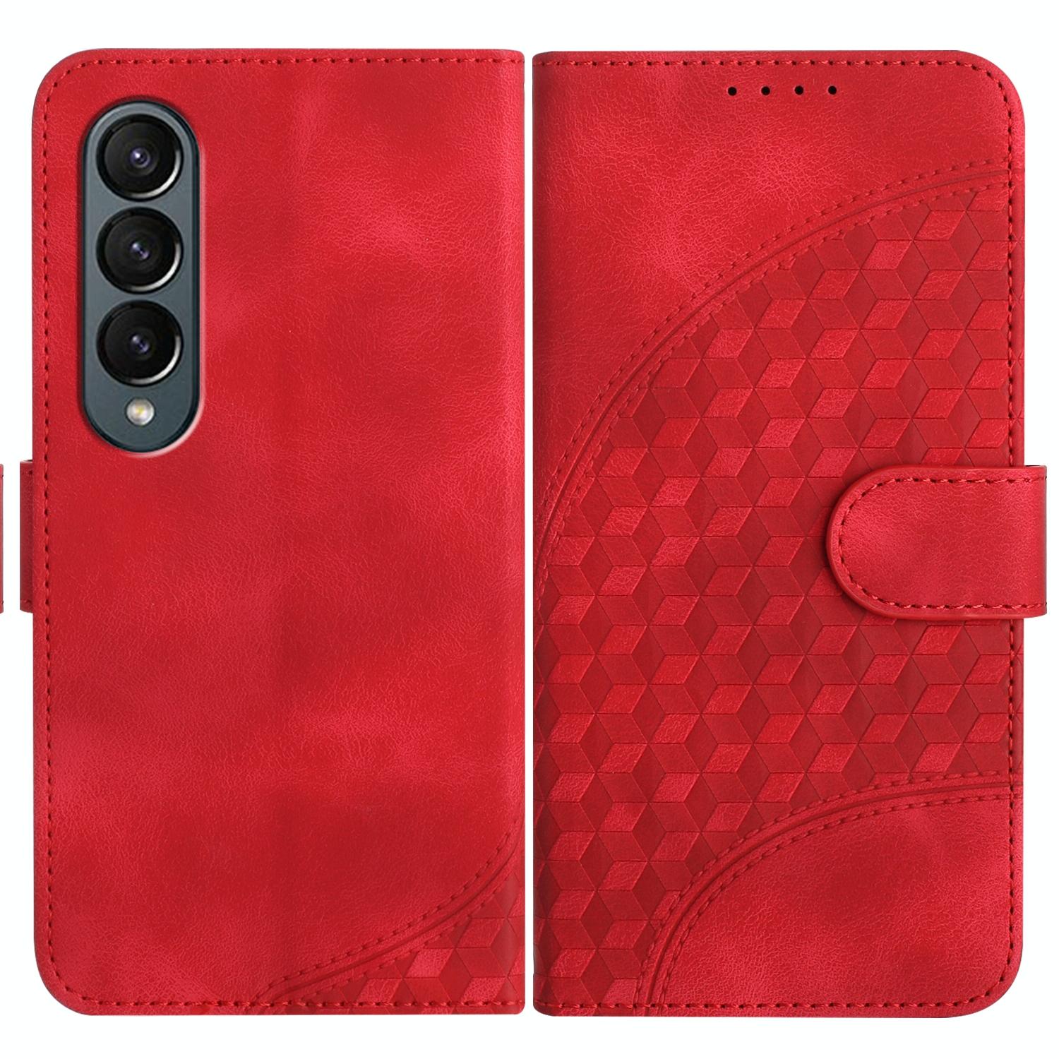 V562-F309360600ADE-202503211405-00 For Samsung Galaxy Z Fold4 5G Embossed Elephant Head Phone Case With Lanyard - Red - Image 1