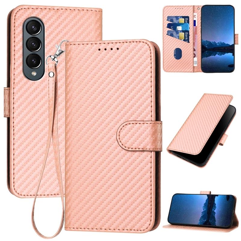 V562-G209615600ADE-202505221911-00 For Samsung Galaxy Z Fold4 5G Carbon Fiber Leather Phone Case With Lanyard - Pink - Image 1