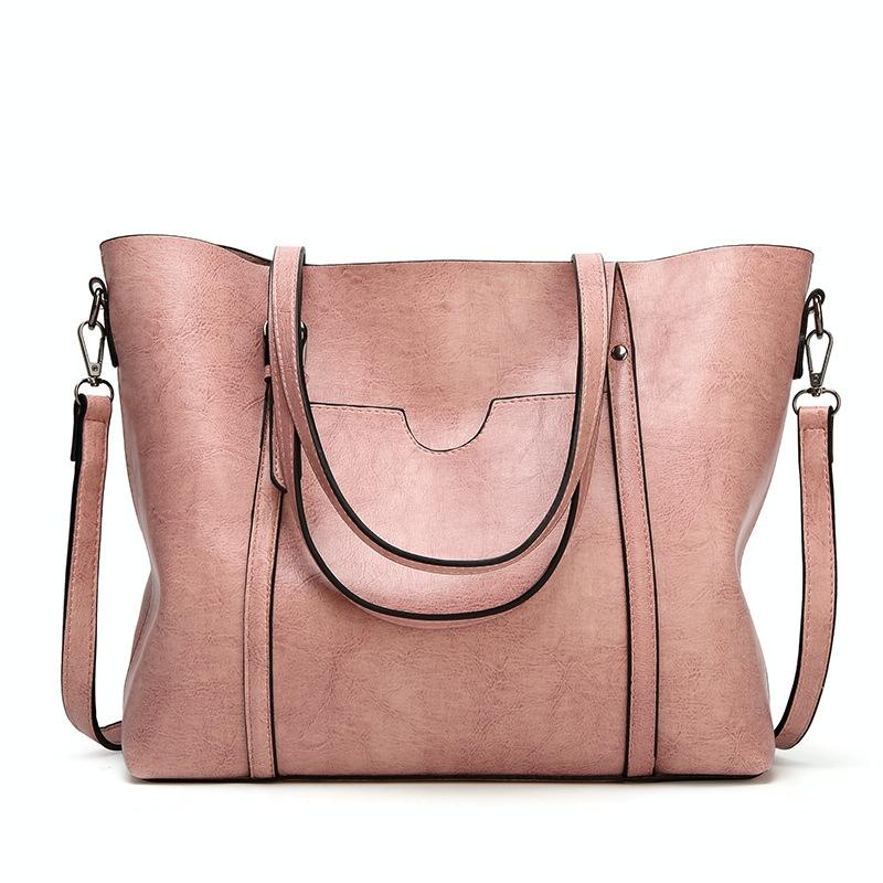 V562-H1087371060DBT-202503041341-00 Stylish All-match Leather Handbag - Wax Finish - Pink - Image 1