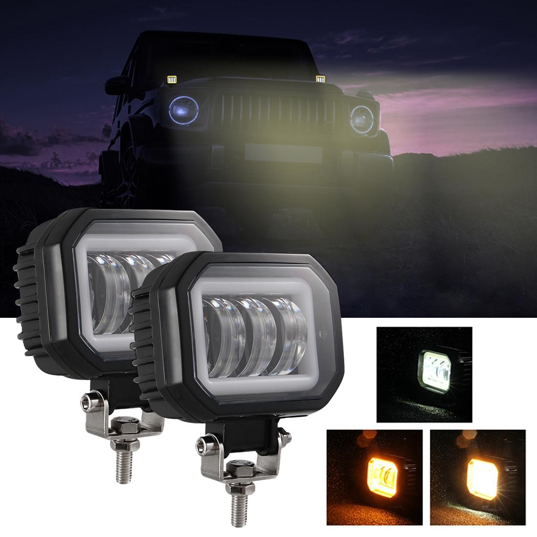 V562-LY0562PRC-202503051936-00 2 Pcs Car 4 Inch Square Spotlight Work Light With Angel Eyes Yellow Light - Image 1