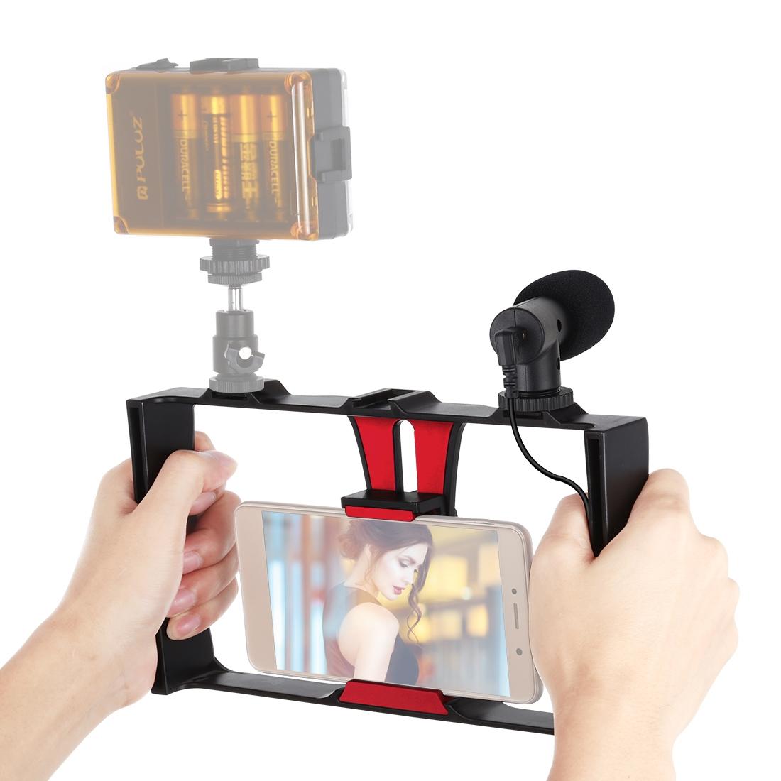 V562-R0203TKP-220090-00 Smartphone Video Rig & Microphone Kit For Live Broadcast - Compatible With Iphone Galaxy Huawei Xiaomi Htc Lg Google And More - Red - Image 1