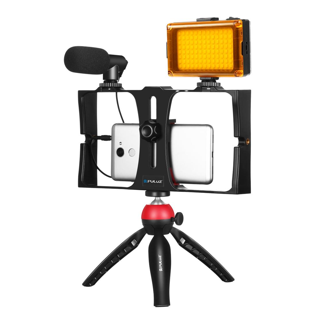 V562-R3203TKP-202502241420-00 Live Broadcast Vlogging Kit With Led Light Microphone Tripod & Cold Shoe Head - Red - Image 1