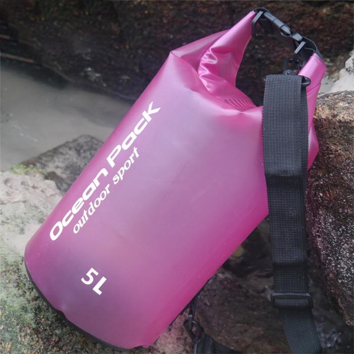 V562-RR5685GO-202503032030-00 Waterproof Single Shoulder Dry Bag Outdoor Pvc Barrel Dry Sack Capacity Under 50L - Rose Red - Image 1