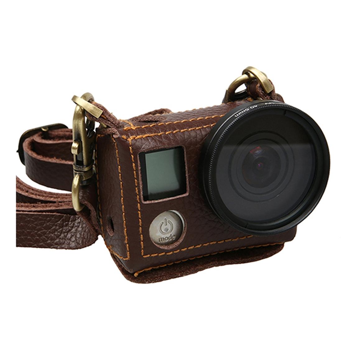 V562-Z2191ACD-202503062050-00 Genuine Leather Protective Case for Gopro Hero4 with Litchi Texture and Sling - Image 1