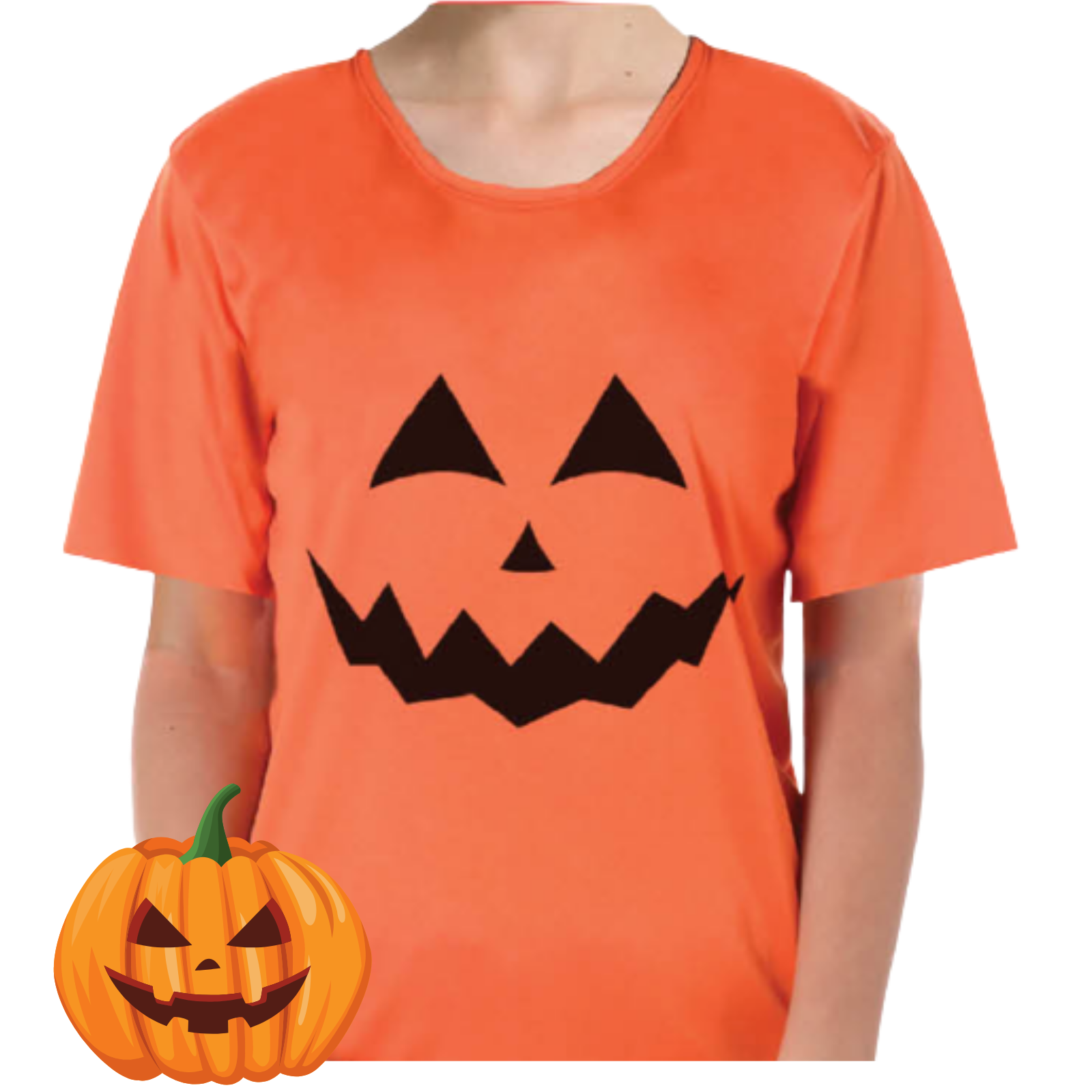 V563-12161-01-202503052105-00 Adult Mens Womens Halloween Pumpkin T Shirt Top Jack O'Lantern - Orange - S - Image 1