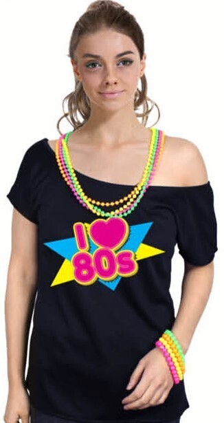 V563-12163-01-185748-00 I Love The 80s Black Womens T Shirt Costume Ladies 1980s Fancy Dress Up Top - Image 1