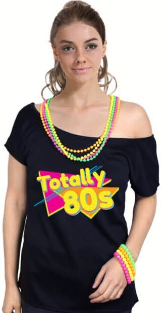 V563-12163-03-184776-00 Totally 80s Black Womens T Shirt Costume Ladies 1980s Fancy Dress Up Top - Image 1