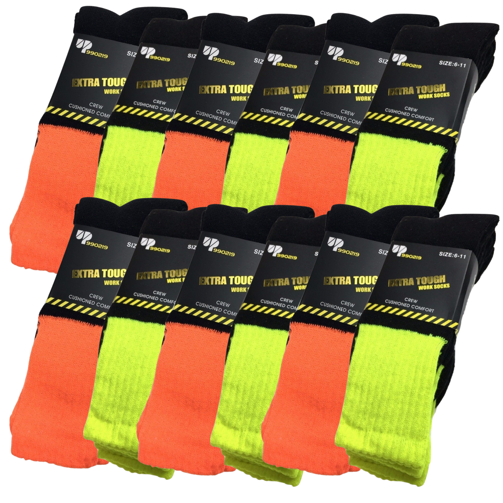 V563-12XBR-HIVISSOX-MCOLOR6-11-202503051820-00 12x Pairs HI VIS SOCKS Workwear Work Safety High Visibility Fluro Cushioned BULK - Mixed Pack - 6-11 - Image 1