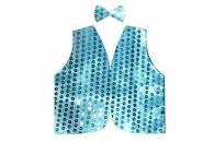 V563-17817-08-184808-00 Kids Sequin Vest Bow Tie Set Costume 80s Party Dress Up Waistcoat - Sky Blue - Image 1