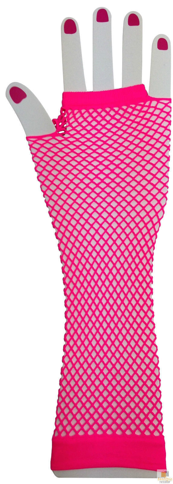 V563-18500-HOTPINK-202503051715-00 FISHNET GLOVES Fingerless Elbow Length 70s 80s Womens Costume Party Dance - Hot Pink - One Size - Image 1