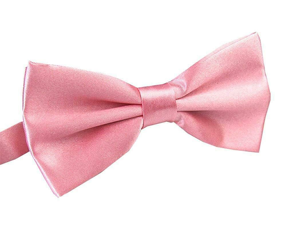 V563-19411-LTPNK-185018-00 Mens BOW TIE Wedding Tuxedo Formal Bestman Necktie Classic Plain Party - Light Pink - Image 1