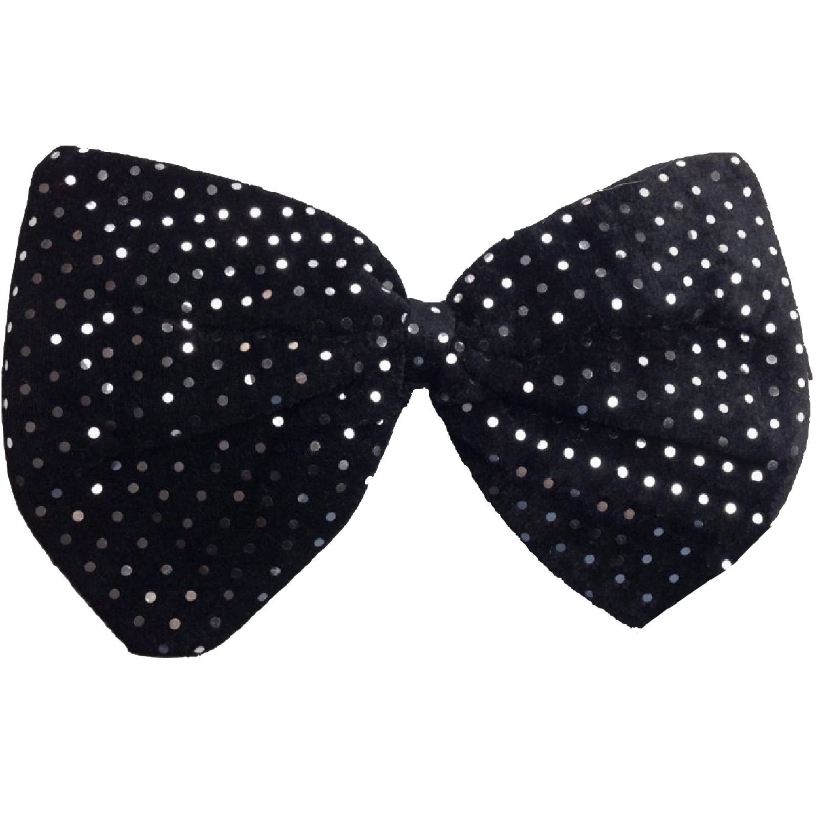 V563-19430-BLKSLVPLKDOT-185068-00 LARGE BOW TIE Sequin Polka Dots Bowtie Big King Size Party Costume - Black (with silver polka dots) - Image 1