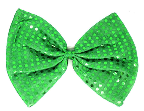 V563-19430-GRN-185072-00 LARGE BOW TIE Sequin Polka Dots Bowtie Big King Size Party Costume - Green - Image 1