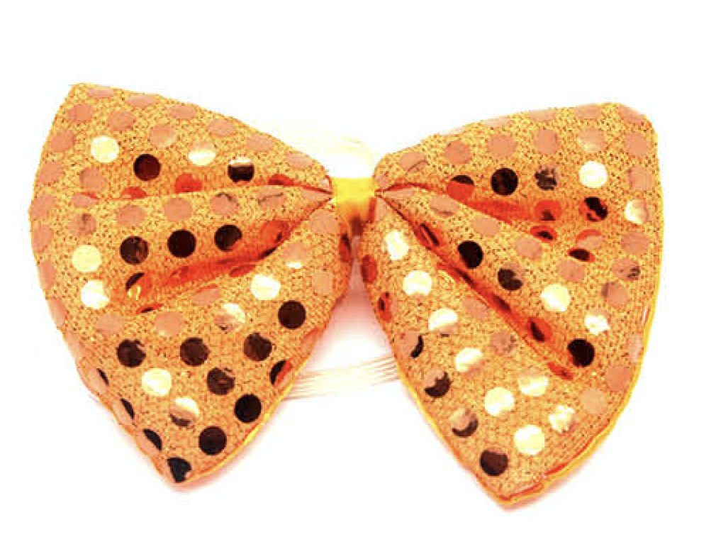 V563-19440-ORG-184211-00 SEQUIN BOW TIE Polka Dots Bowtie Party Unisex Costume 13cm x 9cm Clown - Orange - Image 1