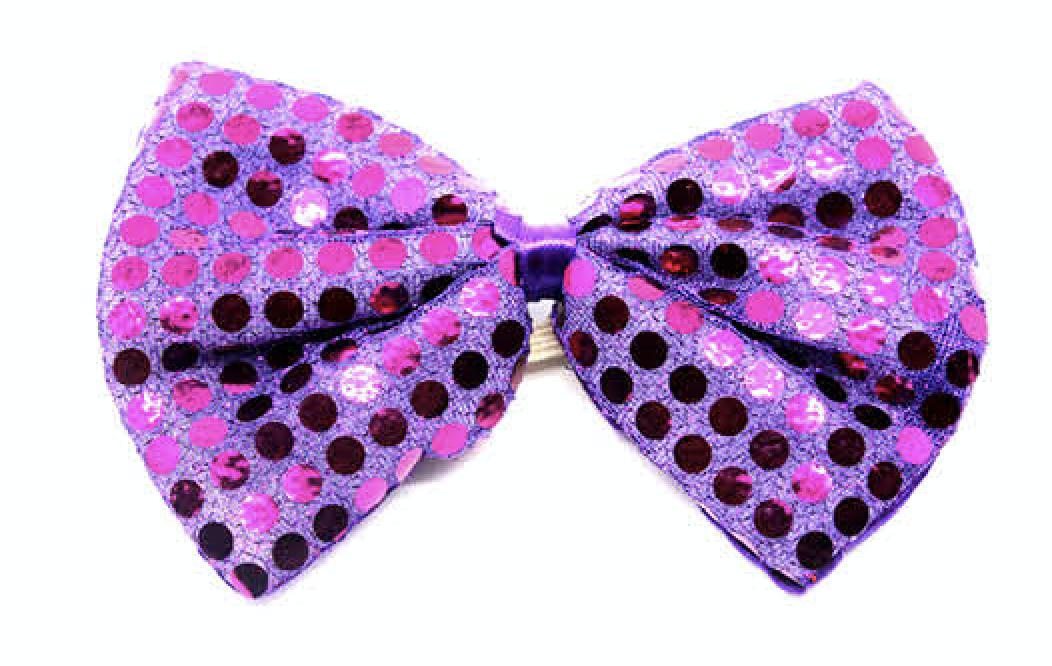 V563-19440-PRPLE-184214-00 SEQUIN BOW TIE Polka Dots Bowtie Party Unisex Costume 13cm x 9cm Clown - Purple - Image 1