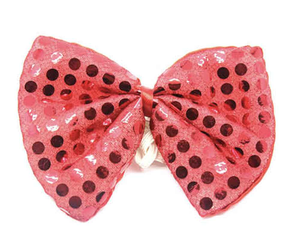 V563-19440-RED-184226-00 SEQUIN BOW TIE Polka Dots Bowtie Party Unisex Costume 13cm x 9cm Clown - Red - Image 1