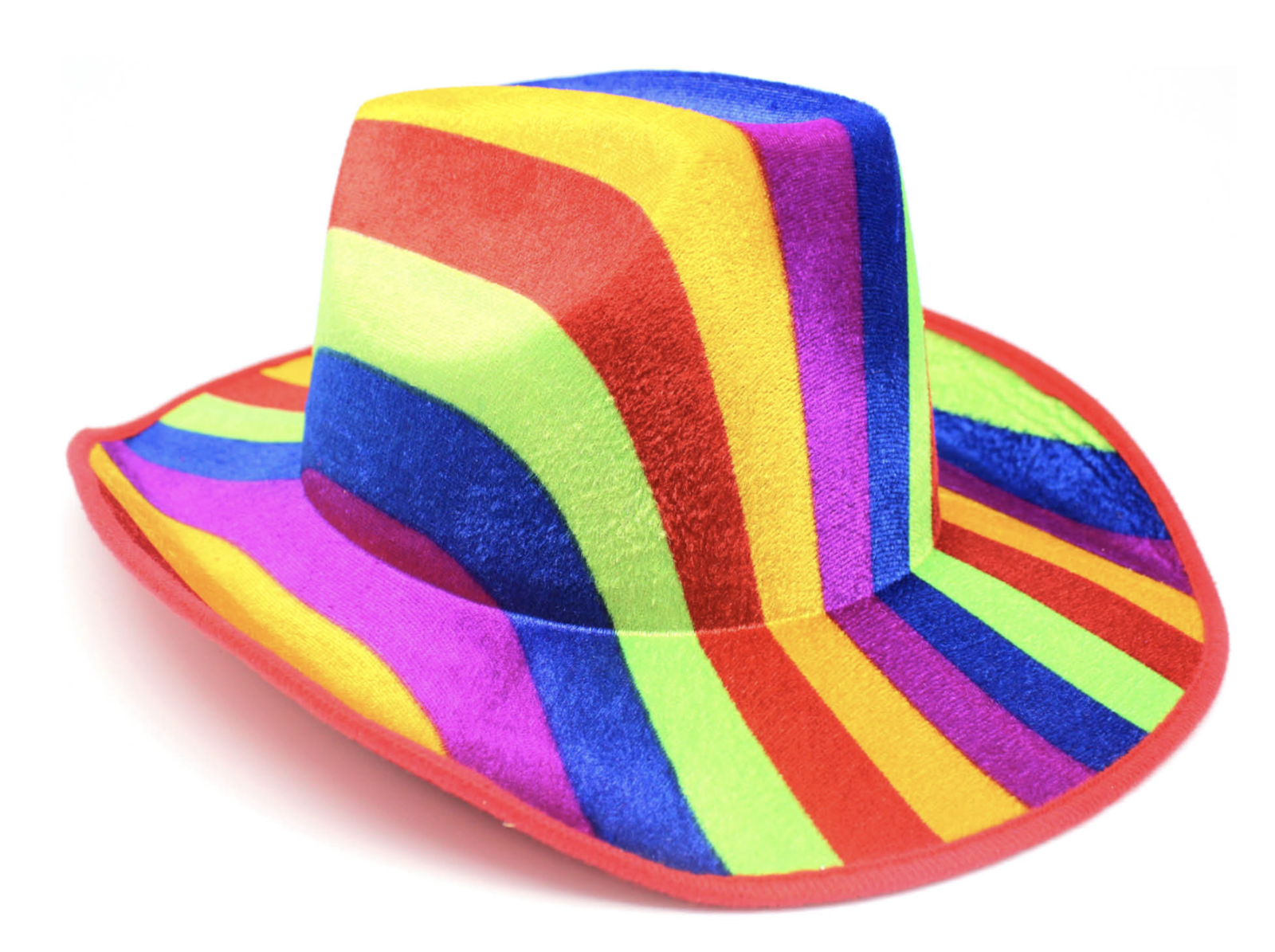 V563-21290-RAINBOW-184822-00 Rainbow Striped Cowboy Hat Trilby Fedora Clown Cap LGBT Gay Pride Party Costume - Image 1