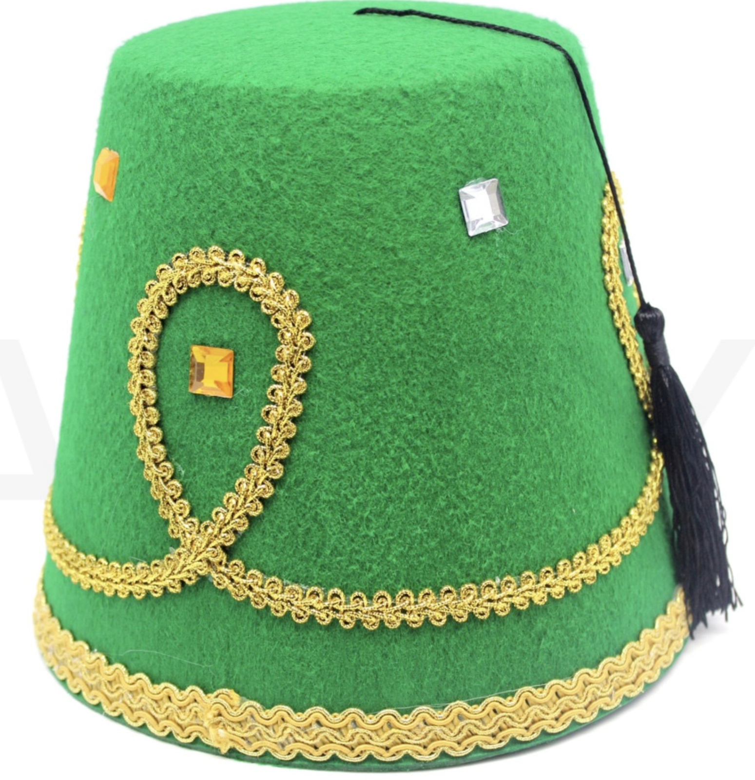 V563-22000-GREEN-202503051720-00 DELUXE TURKISH HAT Red Green Fez Tarboosh Dress Up Costume Party Moroccan - Green - Image 1