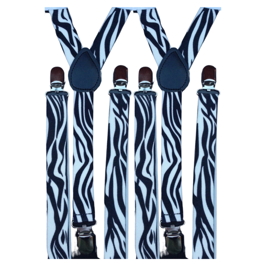 V563-2SLIMSUSPENDERS-ZEB-184360-00 2x Mens Suspenders Braces Adjustable Strong Clip On Elastic Formal Wedding Slim - Zebra - Image 1