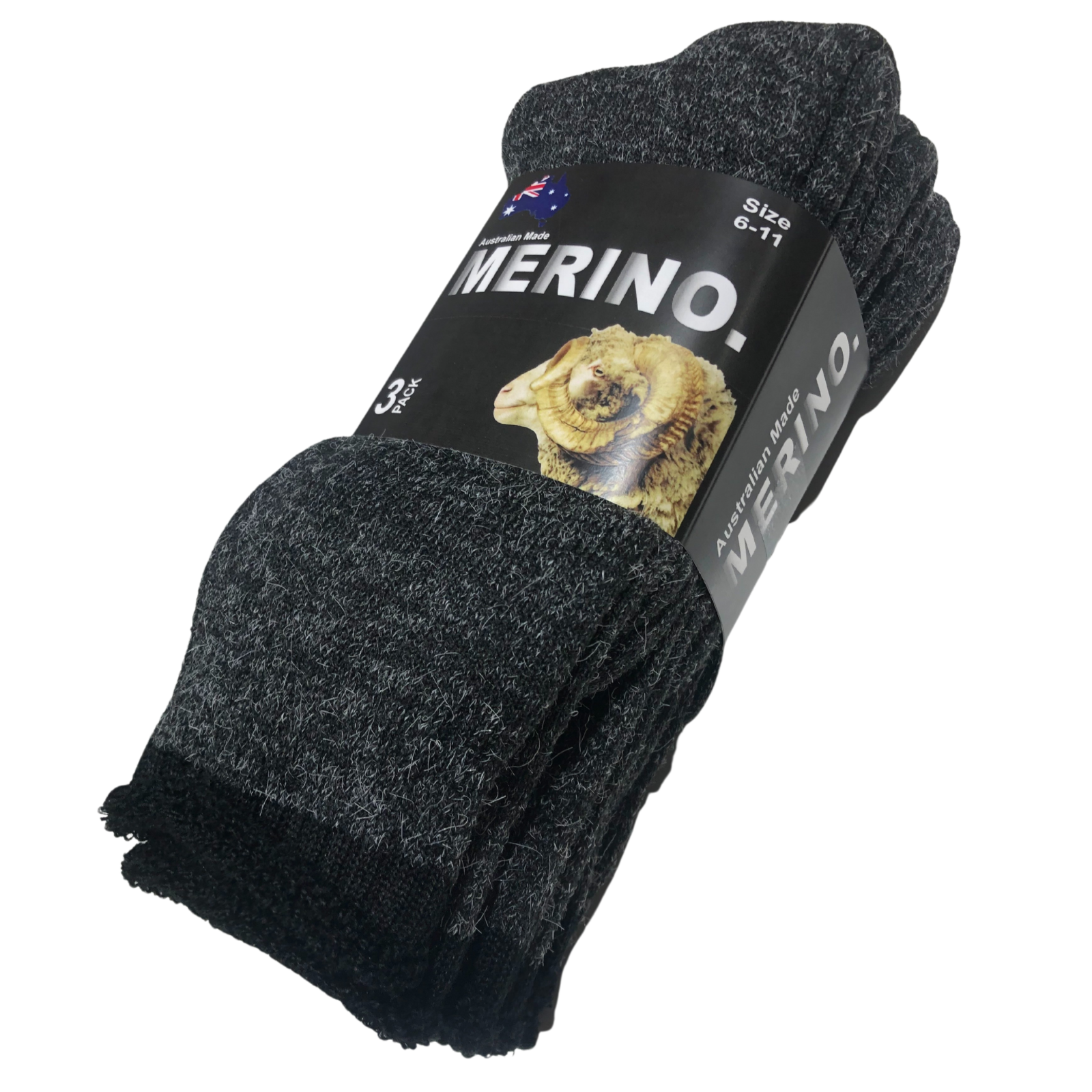 V563-3AUSOCKS-CHR-SZE11-14-202502280921-00 3 Pairs MERINO WOOL SOCKS Mens Heavy Duty Premium Thick Work Socks Cushion - Charcoal - 11-14 - Image 1
