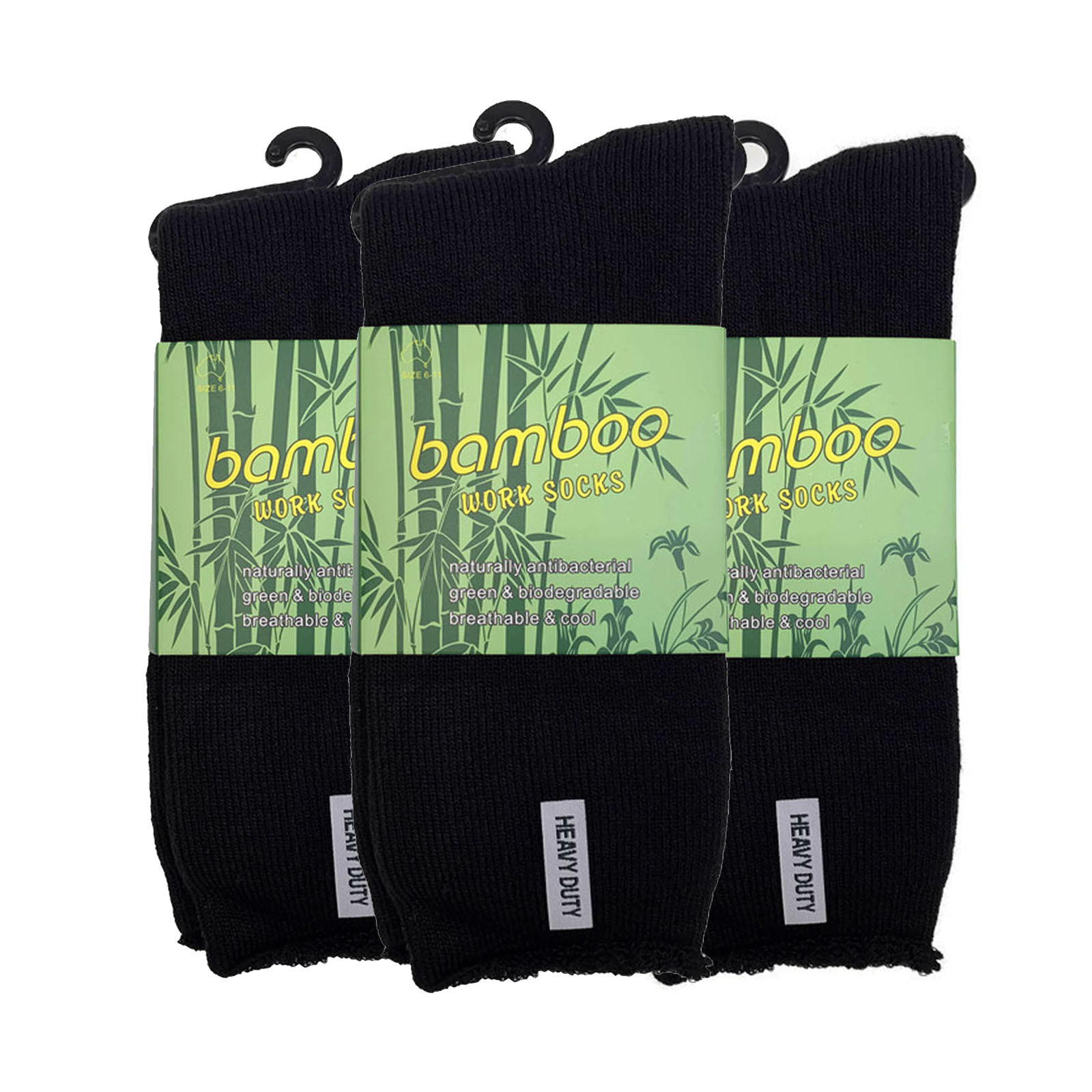 V563-3BSOX-BLK-SIZE11-14-202503030911-00 3 Pairs PREMIUM BAMBOO SOCKS Mens Heavy Duty Thick Work Socks Cushion BULK - Black - 11-14 - Image 1