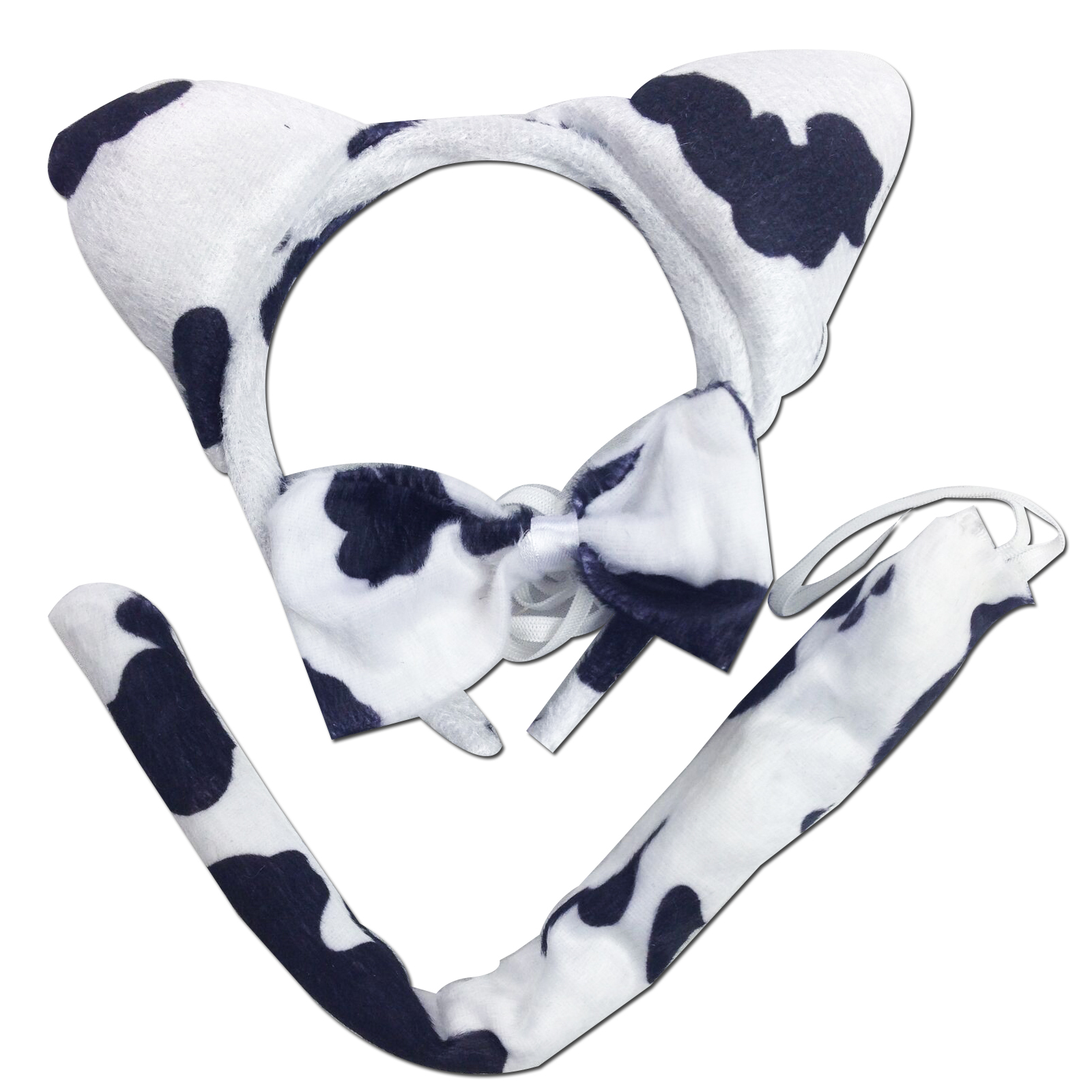 V563-3PRTYCOSTUME-DAICATTLECOW-184151-00 3pcs Set Animal Costume Dress Up Party Bow Tie Tail Ears Book Week - Dairy Cattle Cow - Image 1
